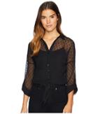 Angie Long Sleeve Lace Button Up Crop Top (black) Women's Long Sleeve Button Up