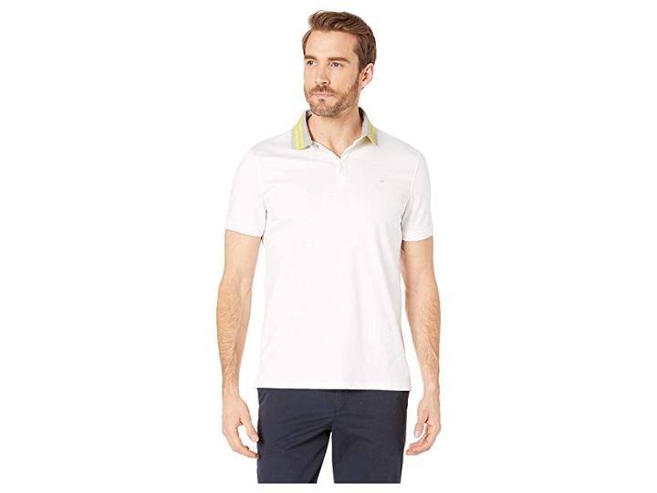 Calvin Klein Short Sleeve Contrast Striped Collar Three-button Polo (white Combo) Men's Clothing