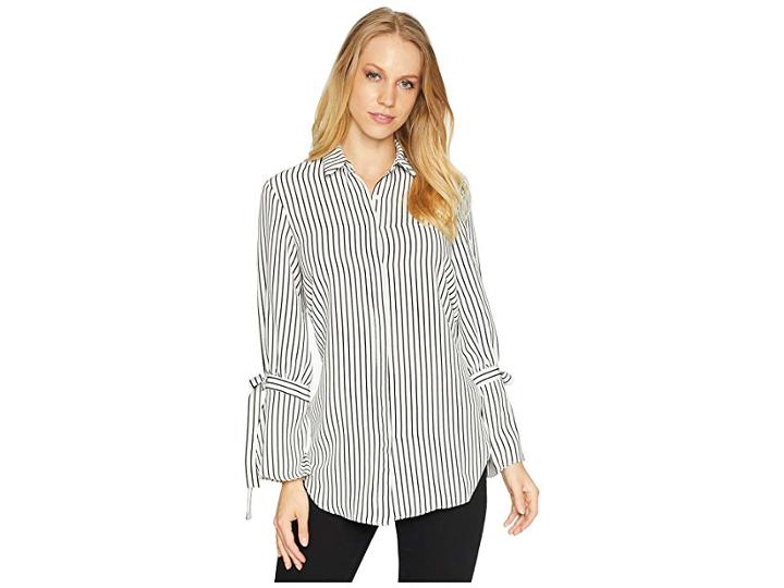 Bishop + Young Stripe Tie Sleeve Blouse (black Stripe) Women's Long Sleeve Pullover