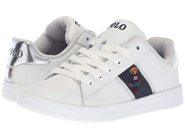 Polo Ralph Lauren Kids Quilton Bear (little Kid) (white Leather/silver Striping/american Girl Bear) Girl's Shoes
