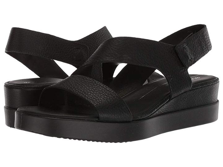 Ecco Touch 2-strap Plateau (black Cow Leather) Women's Sandals