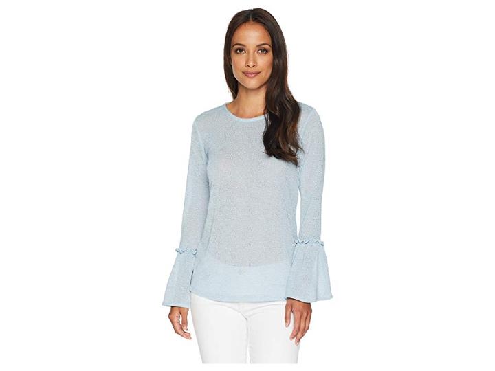 Michael Michael Kors Solid Ruffle Sleeve Top (light Chambray) Women's Clothing