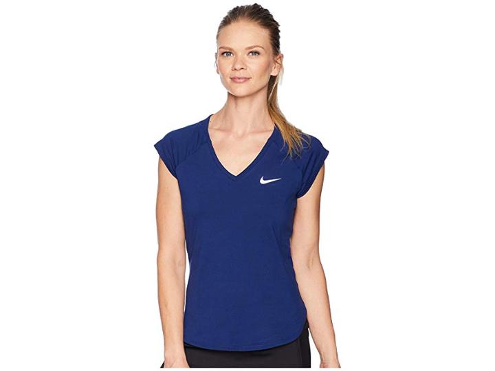 Nike Nike Court Pure Tennis Top (blue Void/white) Women's Short Sleeve Pullover