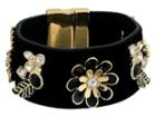 Guess Wide Cuff With Magnetic Close And Stones Jet, Gold (gold) Bracelet