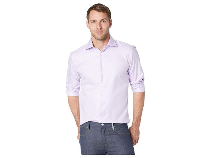 Bugatchi Shaped Fit Long Sleeve Woven Shirt (lavender) Men's Clothing