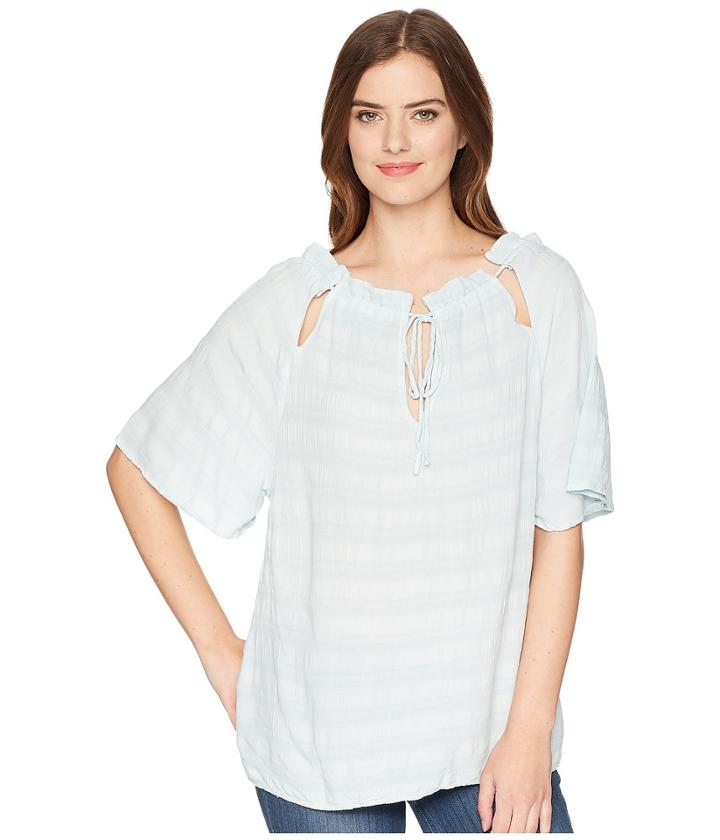 Michael Stars Plisse Front-to-back Tie Neck Top (seaglass) Women's Clothing