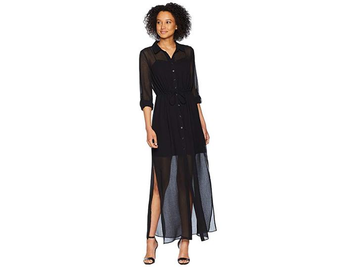 Adrianna Papell Spider Chiffon Shirt Maxi Dress (black) Women's Dress