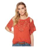 Lucky Brand Embroidered Tie Shoulder Top (heirloom Red) Women's T Shirt