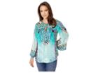 Hale Bob Freeze Frame Silk Rayon Velvet Burnout Octavie Top (teal) Women's Long Sleeve Pullover