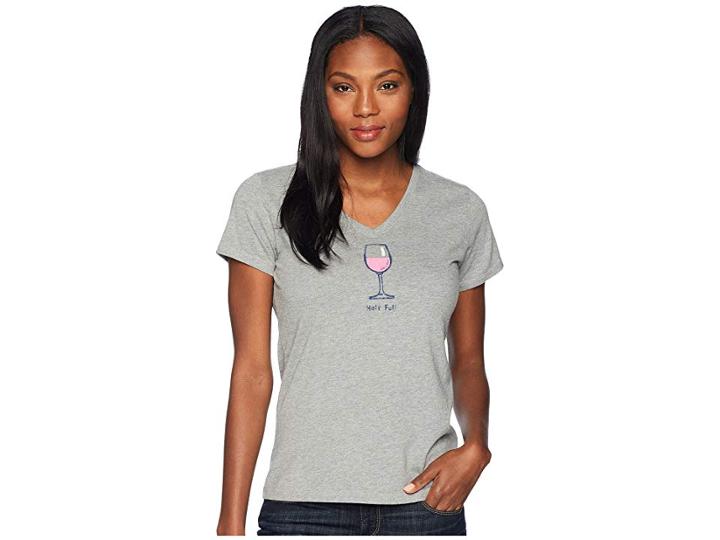 Life Is Good Classic Half Full Wine Crusher Vee Tee (heather Gray) Women's T Shirt