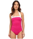 Lauren Ralph Lauren Bel Aire Shirred Bandeau Mio Slimming Fit W/ Soft Cup (pink) Women's Swimsuits One Piece
