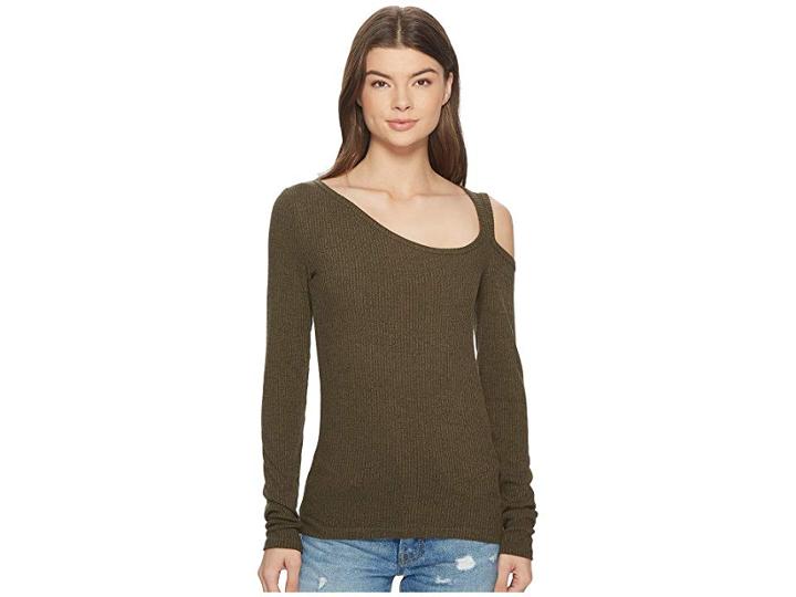 Lucky Brand One Shoulder Cold Shoulder Top (heather Olive) Women's Long Sleeve Pullover
