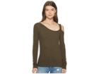 Lucky Brand One Shoulder Cold Shoulder Top (heather Olive) Women's Long Sleeve Pullover