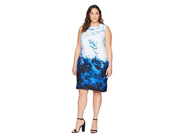 Calvin Klein Plus Plus Size Printed Sheath Dress (capri/white) Women's Dress