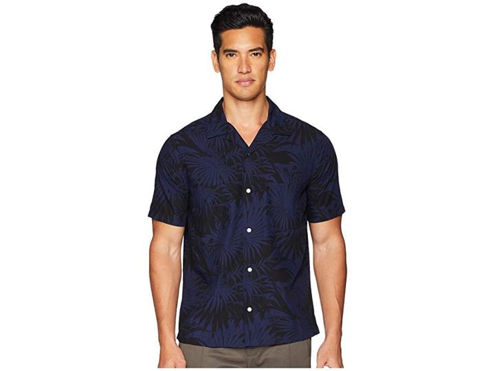 Vince Palm Leaf Cabana Short Sleeve Shirt (black/sapphire) Men's Clothing