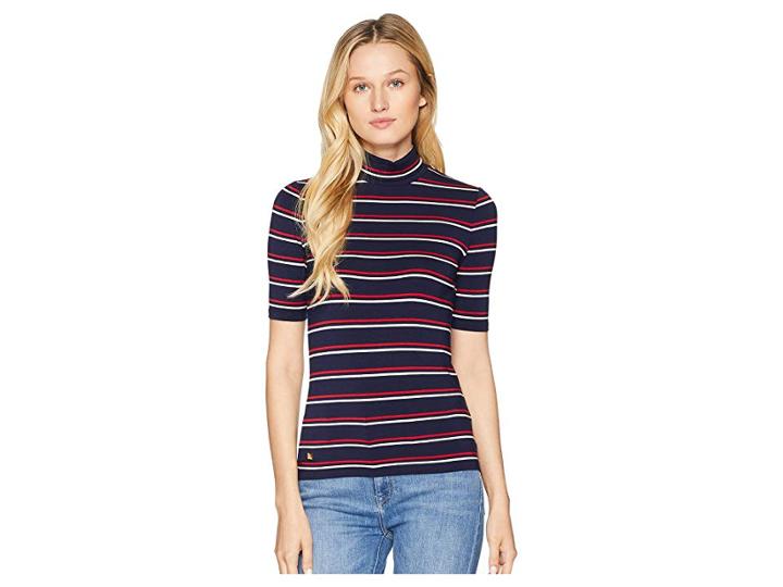 Lauren Ralph Lauren Petite Knit Turtleneck Sweater (navy/crimson Multi) Women's Sweater