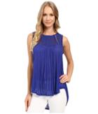 Lucky Brand Embroidered Yoke Top (clematis Blue) Women's Clothing