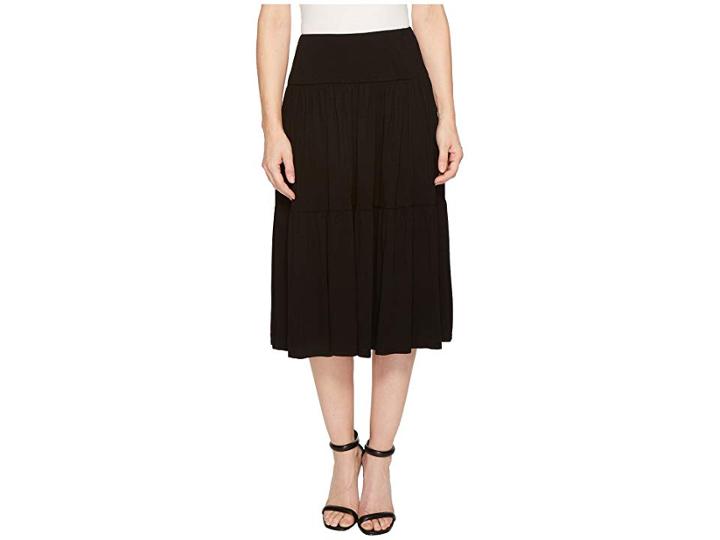 Three Dots Refined Jersey Tiered Midi Skirt (black) Women's Skirt