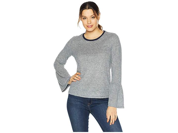 Lucky Brand Stripe Bell Sleeve Top (blue Stripe) Women's Clothing