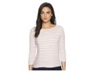 Three Dots Cape Cod Stripe 3/4 Sleeve Top W/ Zipper Detail (rose/white) Women's Clothing