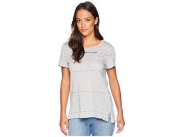 Two By Vince Camuto Short Sleeve Romantic Thin Stripe One-pocket Tee (light Heather Grey) Women's T Shirt