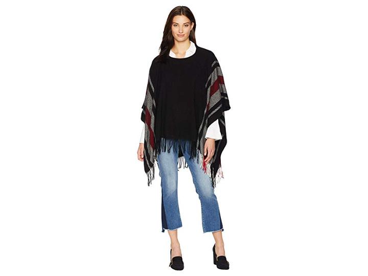Lauren Ralph Lauren Edge Stripe Poncho (black/ivory/red) Women's Clothing
