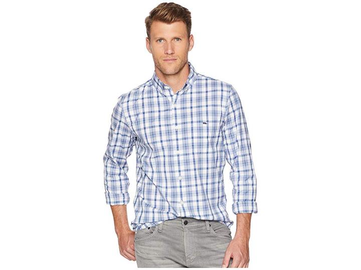 Vineyard Vines Deacon Plaid Slim Tucker Shirt (summer Evening) Men's Clothing