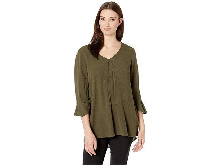 Bobeau V-neck Trumpet Sleeve Crepon (grape Leaf) Women's T Shirt