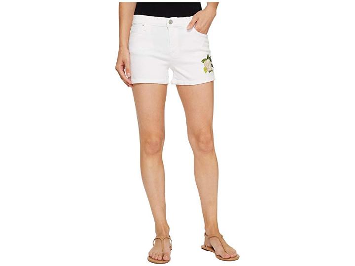Hudson Jeans Asha Mid-rise Cuffed Shorts In Embroidery Floral White (embroidery Floral White) Women's Shorts
