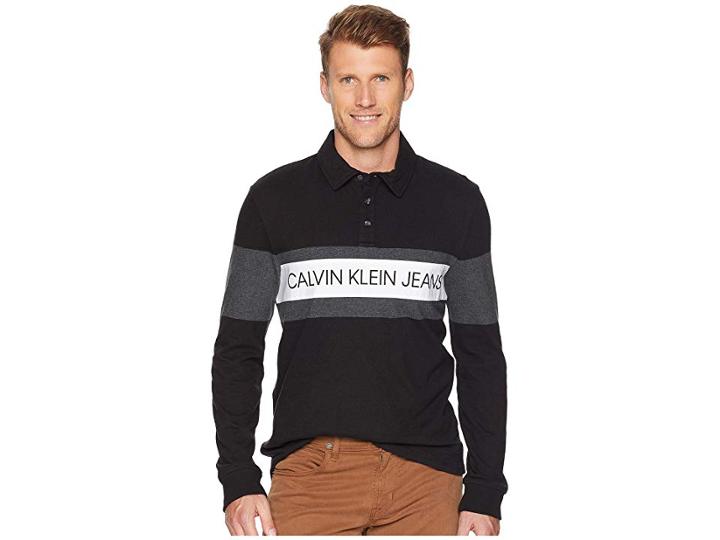 Calvin Klein Jeans Logo Rugby Shirt (black) Men's Clothing