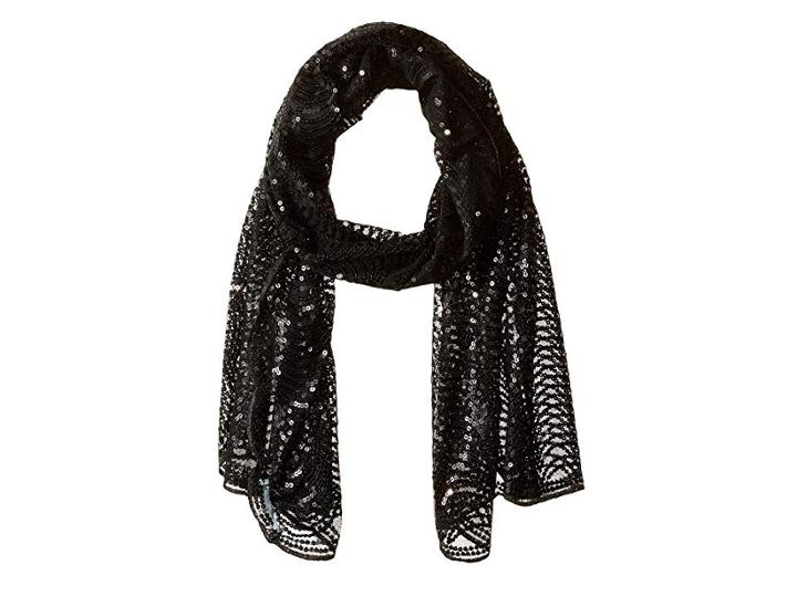 Betsey Johnson Tulle Wrap W/ Sequined Scallop Pattern (black) Women's Clothing