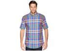 Pendleton S/s Seaside Button Down Shirt (blue Sky/green Plaid) Men's Short Sleeve Button Up