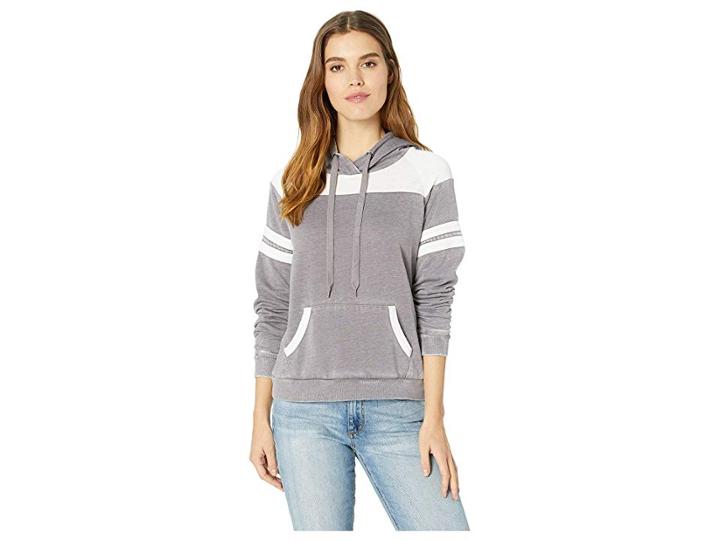 Pink Rose Raglan Long Sleeve Hoodie W/ Pocket (grey Combo) Women's Sweatshirt