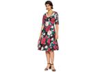 Unique Vintage 3/4 Sleeve Delores Swing Dress (black/pink Carnation Print) Women's Dress