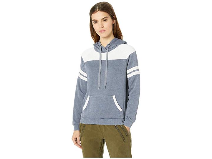 Pink Rose Raglan Long Sleeve Hoodie W/ Pocket (blue Combo) Women's Sweatshirt
