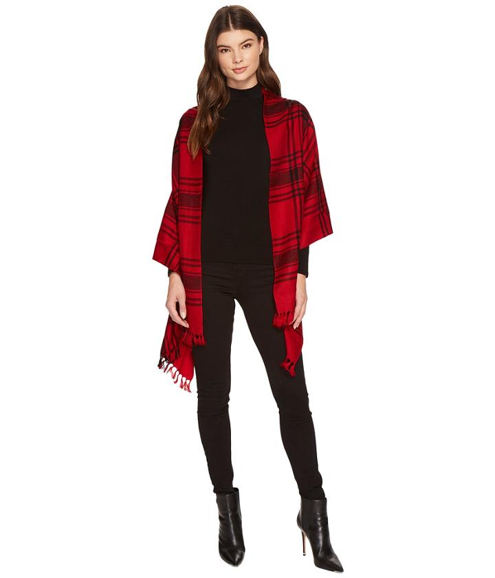 Lauren Ralph Lauren Icon Plaid Blanket Wrap (rose/black) Women's Sweater