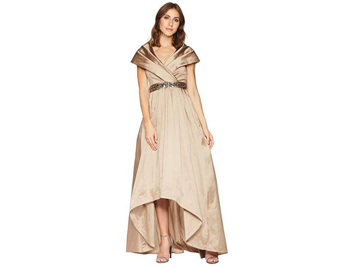 Adrianna Papell Silky Taffeta Shawl Gown (antique Bronze) Women's Dress