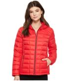 Michael Michael Kors Zip Front Hooded Packable M823394f (true Red) Women's Coat