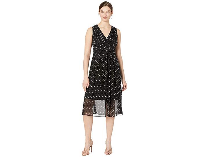 Anne Klein Printed Ggt V-neck Midi Dress (anne Black/anne White Combo) Women's Dress