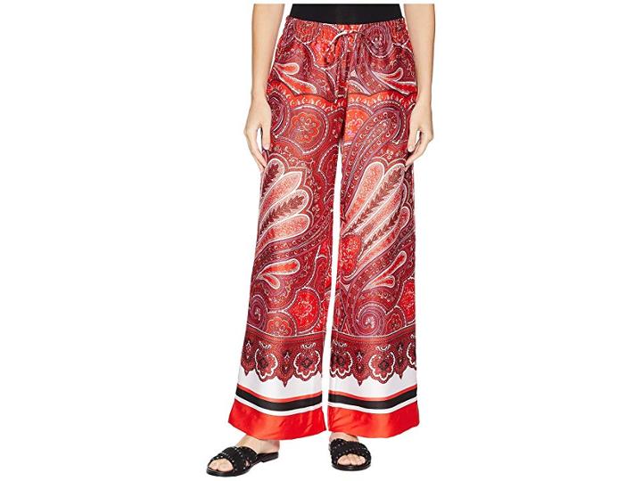 Lauren Ralph Lauren Silky Twill Printed Wide Leg Pants (red Multi) Women's Casual Pants