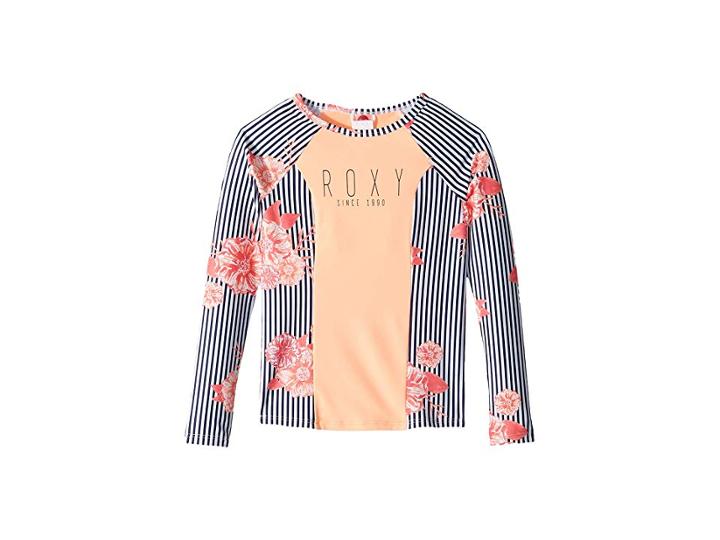 Roxy Kids Young And Free Long Sleeve Rashguard (big Kids) (medieval Blue Swim Sunny Day) Girl's Swimwear Sets