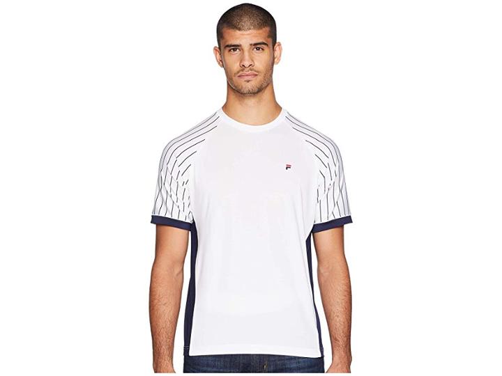 Fila Heritage Tennis Pin Stripe Raglan Crew (white/navy) Men's Short Sleeve Pullover