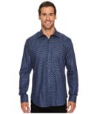 Bugatchi Long Sleeve Shaped Fit Point Collar Shirt (night Blue) Men's Long Sleeve Button Up