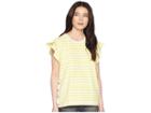 Lauren Ralph Lauren Petite Striped Cotton Flutter-sleeve T-shirt (mascarpone Cream/hampton Yellow) Women's Clothing