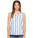 Nydj Linen Yarn-dye Top (optic White/cozumel Blue Stripe) Women's Clothing