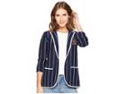 Lauren Ralph Lauren Bullion-patch Striped Blazer (navy/mascarpone Cream) Women's Jacket