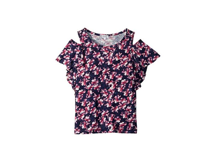 Splendid Littles Cold Shoulder Top (big Kids) (navy Floral) Girl's Clothing