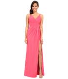 Faviana Satin Faille V-neck Gown W/ Lightly Rouched Bodice Delicate Draping On Skirt 7755 (coral) Women's Dress