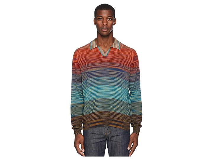 Missoni Ombre Long Sleeve Polo Sweater (bordeaux) Men's Sweater