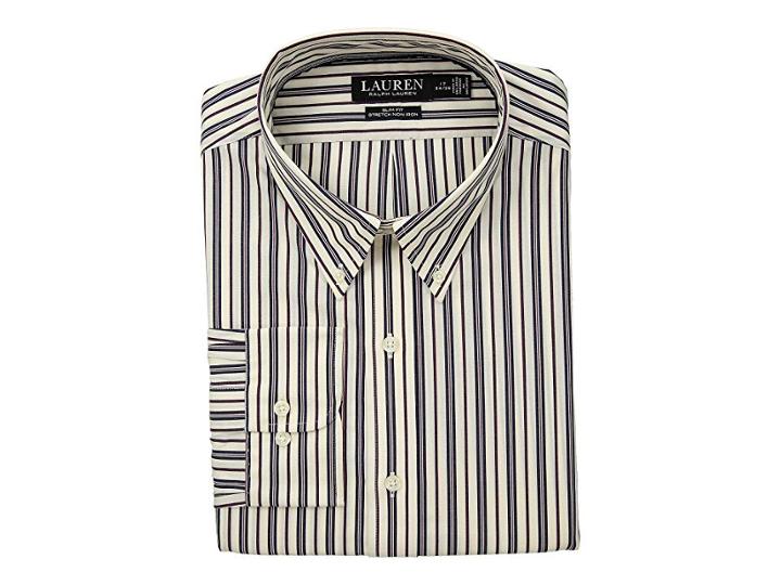 Lauren Ralph Lauren Slim Fit No-iron Multi-stripe Poplin Dress Shirt (wine/bone) Men's Long Sleeve Button Up